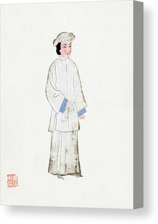 Vintage Canvas Print featuring the painting Woman in mourning robe by Vintage Chinese Clothing