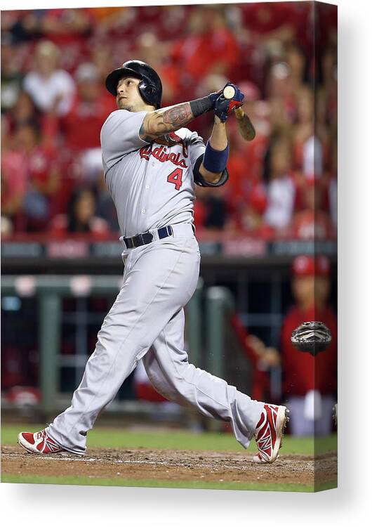 Great American Ball Park Canvas Print featuring the photograph Yadier Molina by Andy Lyons