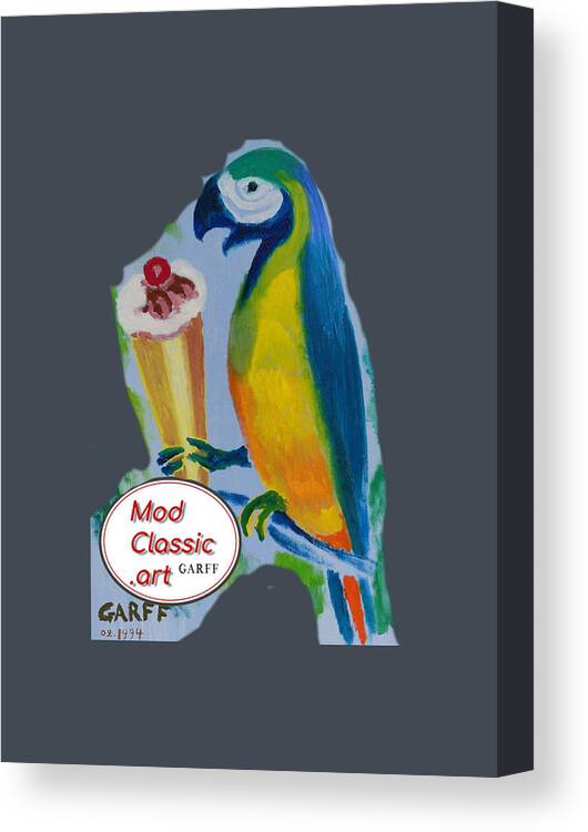 Parrot Canvas Print featuring the painting Yellow Ara with Ice Cream ModClassic Art by Enrico Garff