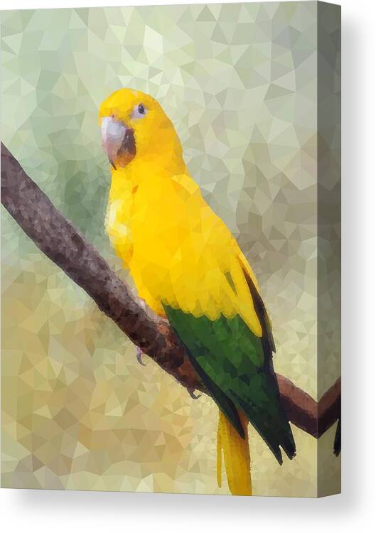 Bird Canvas Print featuring the mixed media Yellow Green Parrot Bird 84 by Lucie Dumas