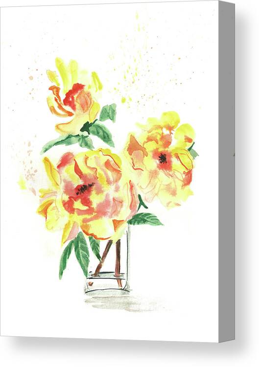 Color Canvas Print featuring the painting Yellow Peonies in Vase by Masha Batkova