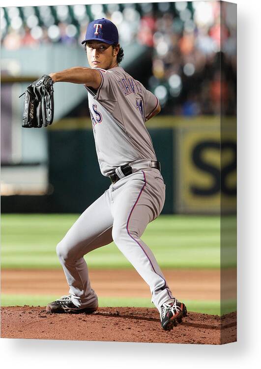 American League Baseball Canvas Print featuring the photograph Yu Darvish by Bob Levey