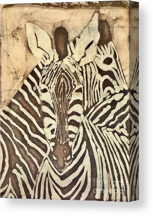 Batik Canvas Print featuring the mixed media Zebras by Caroline Street