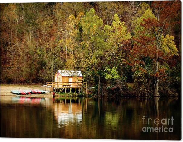 Landscape Canvas Print featuring the photograph Beaver's Bend Canoe Hut by Tamyra Ayles