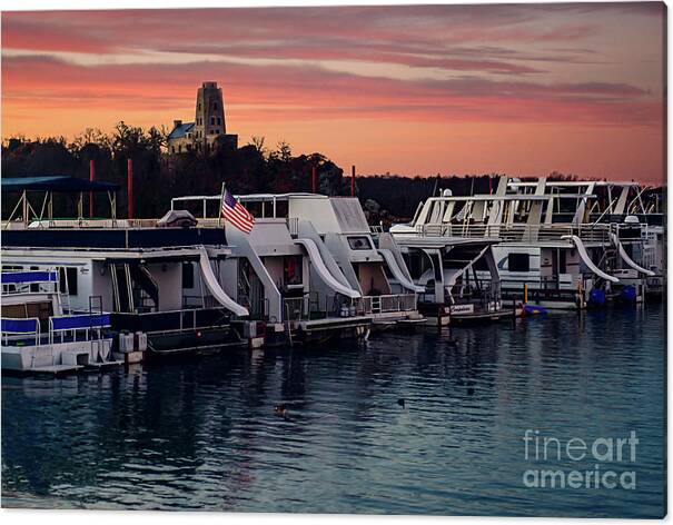 Water Canvas Print featuring the photograph Lake Murray Sunrise at the Marina by Tamyra Ayles