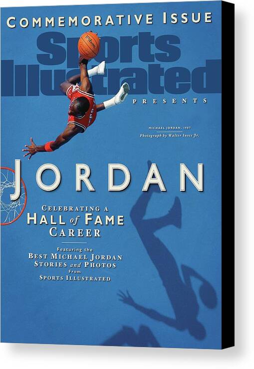 1980-1989 Canvas Print featuring the photograph Jordan Celebrating A Hall Of Fame Career Sports Illustrated Cover by Sports Illustrated