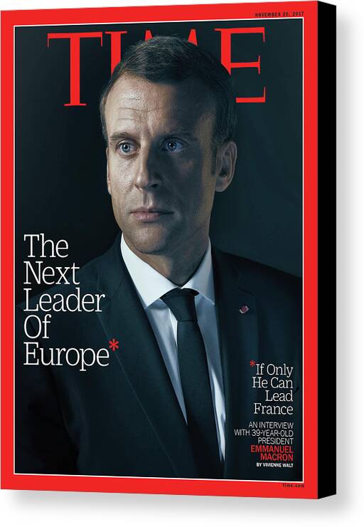 Emmanuel Macron Canvas Print featuring the photograph Next Leader of Europe - Emmanuel Macron by Photograph by Nadav Kander for TIME