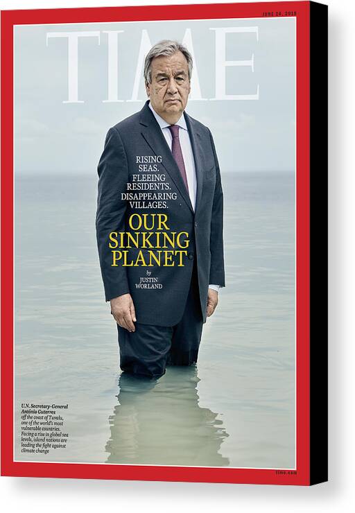 Climate Canvas Print featuring the photograph Our Sinking Planet - Antonio Guterres by Photograph by Christopher Gregory for TIME