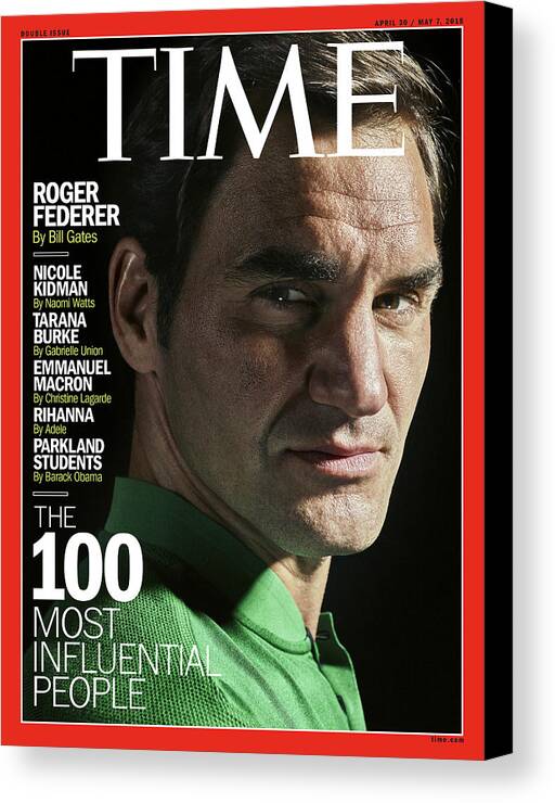 The 100 Canvas Print featuring the photograph The 100 Most Influential People - Roger Federer by Photograph by Peter Hapak for TIME
