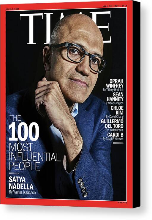 Time 100 Canvas Print featuring the photograph The 100 Most Influential People - Satya Nadella by Photograph by Peter Hapak for TIME