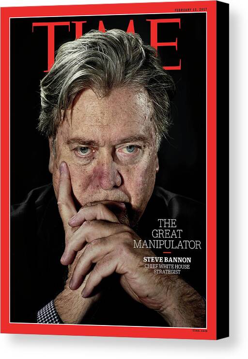 Steve Bannon Canvas Print featuring the photograph The Great Manipulator - Steve Bannon by TimePhotograph by Nadav Kander for TIME