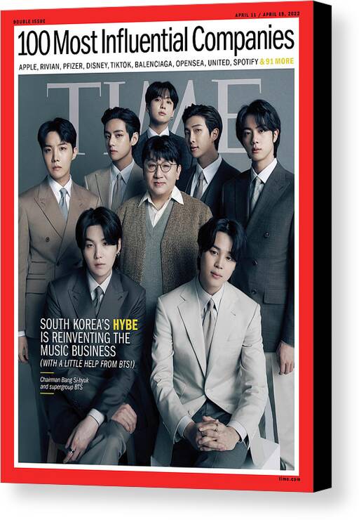Time 100 Companies Canvas Print featuring the photograph TIME 100 Companies - HYBE and BTS by Photograph by Hong Jang Hyun for TIME