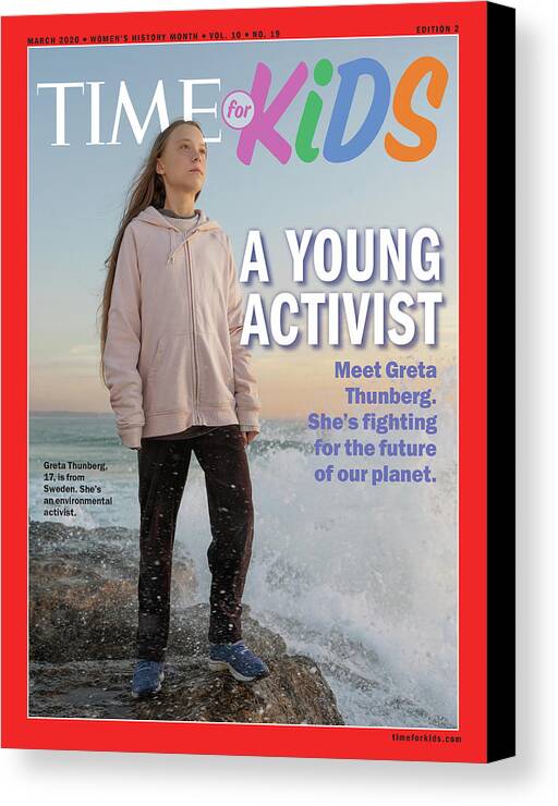 Greta Thunberg Time For Kids Canvas Print featuring the photograph TIME for Kids Greta Thunberg by Time
