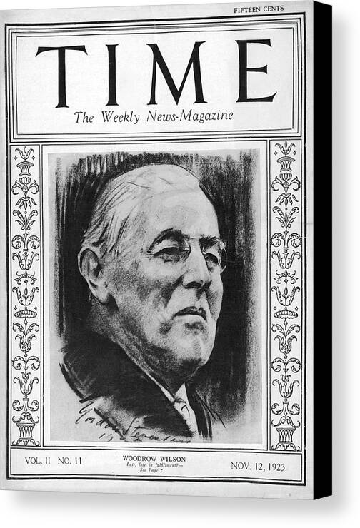 Politics Canvas Print featuring the photograph Woodrow Wilson - 1923 by Gordon Stevenson
