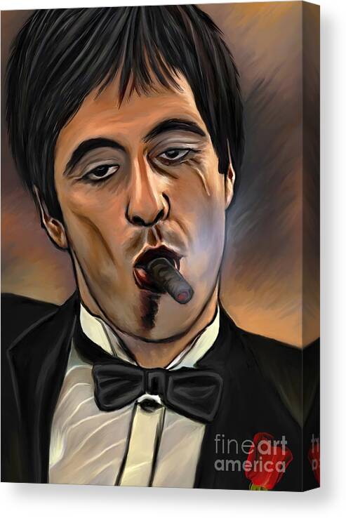 Al Canvas Print featuring the painting Al Pacino-Godfather by Andrzej Szczerski