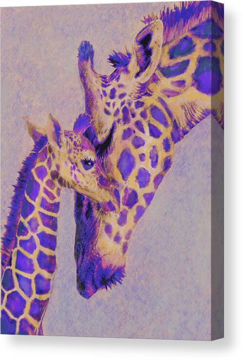 Giraffe Canvas Print featuring the digital art Loving Purple Giraffes by Jane Schnetlage