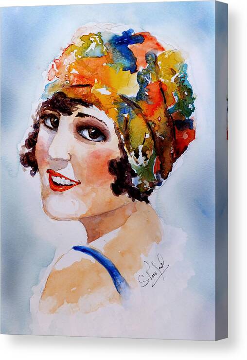 Flappers Canvas Print featuring the painting Flappers girl #1 by Steven Ponsford