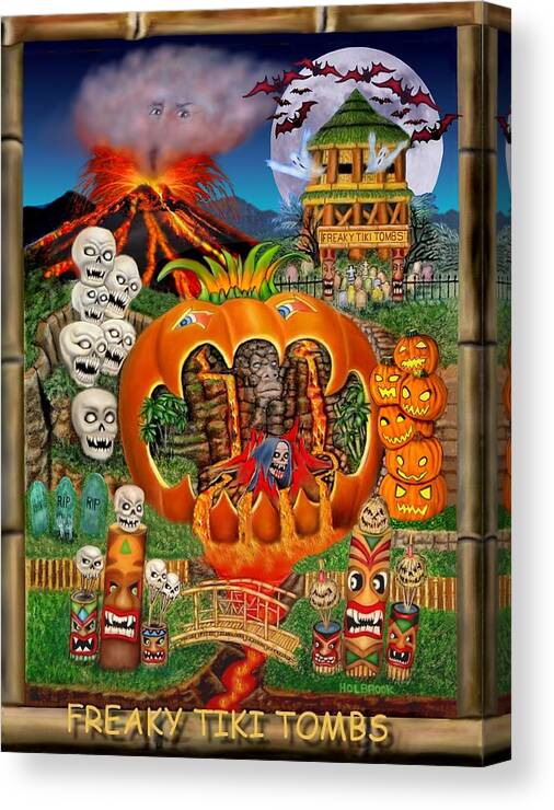 Halloween Art Canvas Print featuring the digital art Freaky Tiki Tombs #1 by Glenn Holbrook