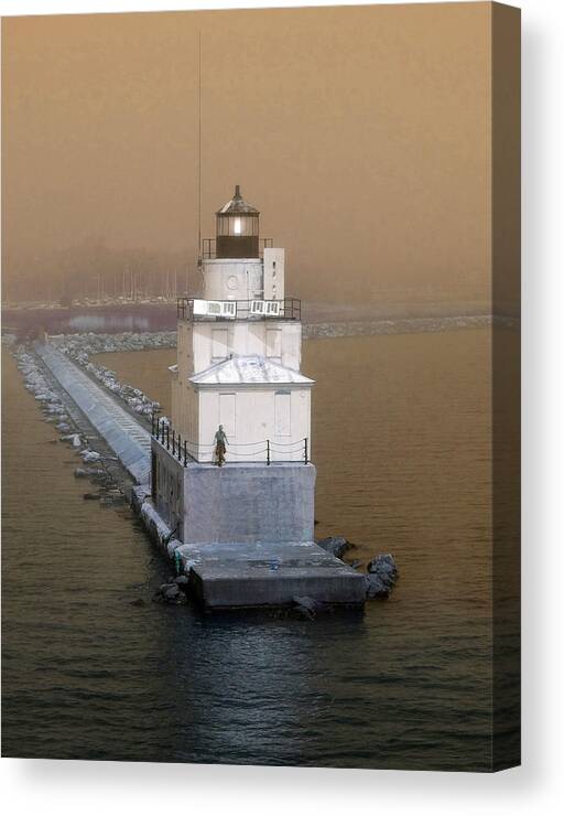 Lighthouse Canvas Print featuring the photograph Manitowoc Breakwater Light by David T Wilkinson