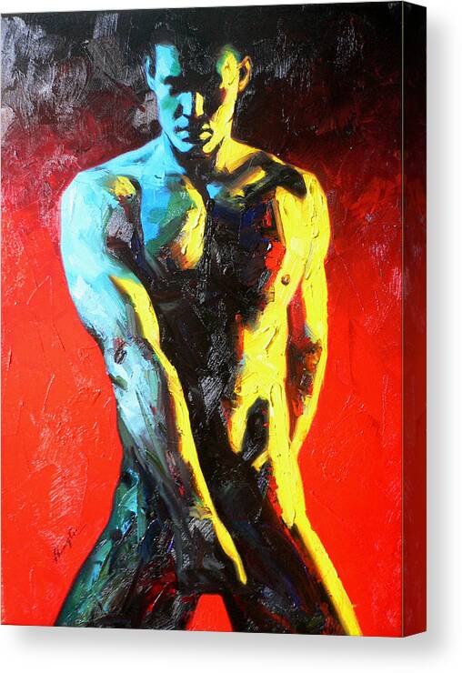 Original Art Canvas Print featuring the painting Original Abstract Oil Painting Art-male Nude By Kinfe by Hongtao Huang