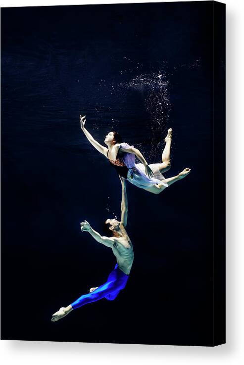 Young Men Canvas Print featuring the photograph Pair Of Ballet Dancers Underwater #1 by Henrik Sorensen