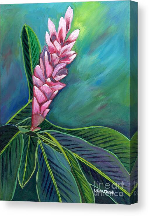 Flower Canvas Print featuring the painting Pink Ginger Lily #1 by Laura Forde