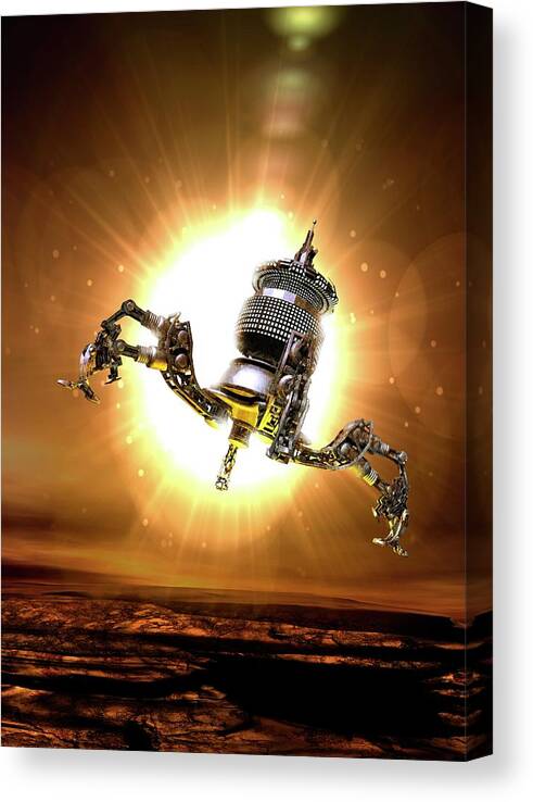 Artwork Canvas Print featuring the photograph Spacecraft Landing On Asteroid #1 by Victor Habbick Visions