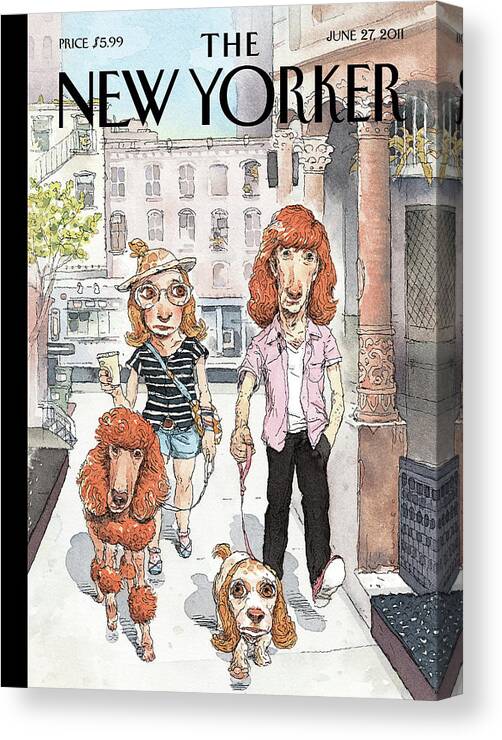 Pets Canvas Print featuring the painting Dog Meets Dog by John Cuneo