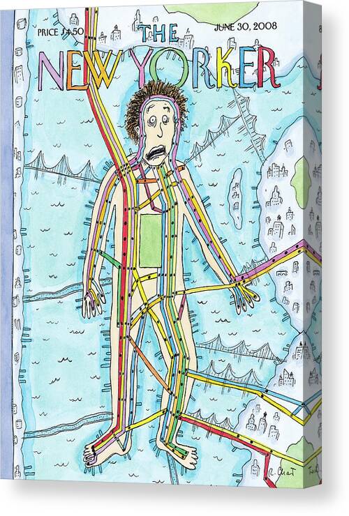 Subway Canvas Print featuring the painting Subway Man by Roz Chast