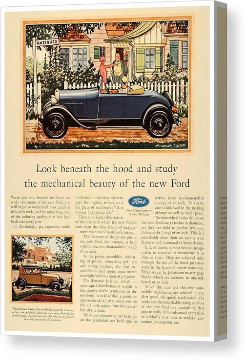 1928 Canvas Print featuring the digital art 1928 - Ford Tudor Convertible and Sedan Advertisement- Color by John Madison