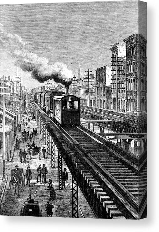 19th Century Canvas Print featuring the photograph 19th Century New York City Elevated Railway by Collection Abecasis/science Photo Library