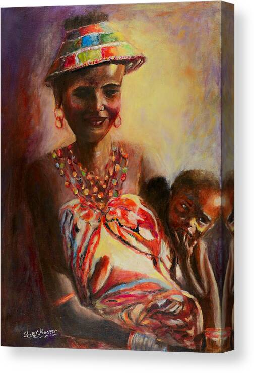 Sher Nasser Artist Canvas Print featuring the painting African Mother and Child by Sher Nasser Artist