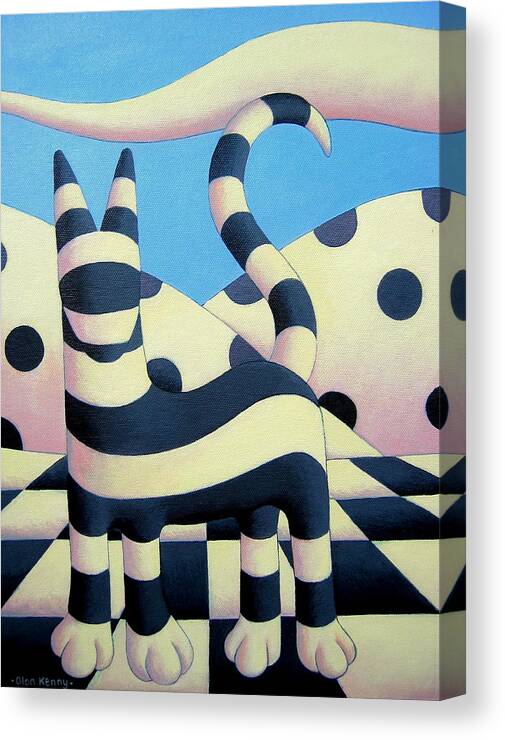 Cat Canvas Print featuring the painting Genetic cat in polkascape by Alan Kenny