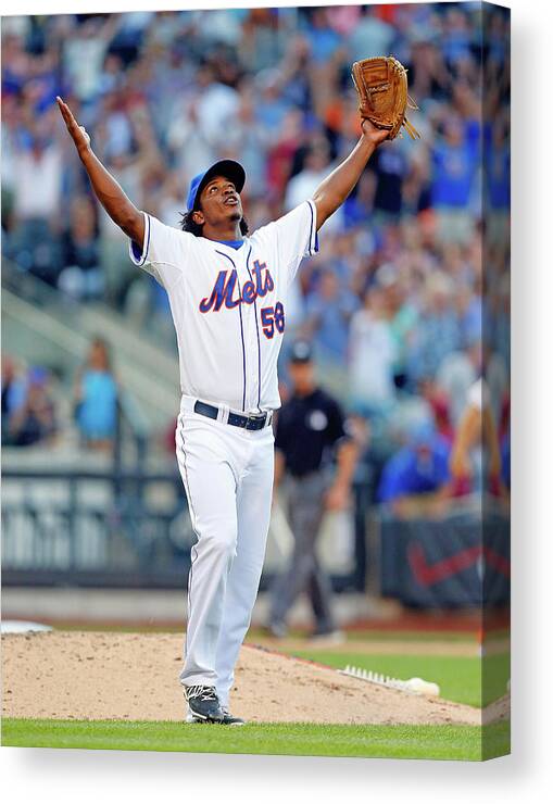 Celebration Canvas Print featuring the photograph Miami Marlins V New York Mets by Jim Mcisaac