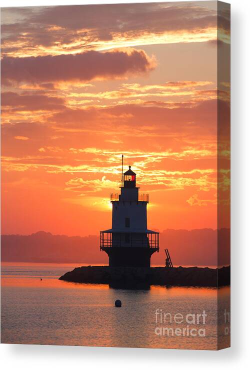 Lighthouse Canvas Print featuring the photograph Sunrise at Spring Point Lighthouse #4 by Diane Diederich