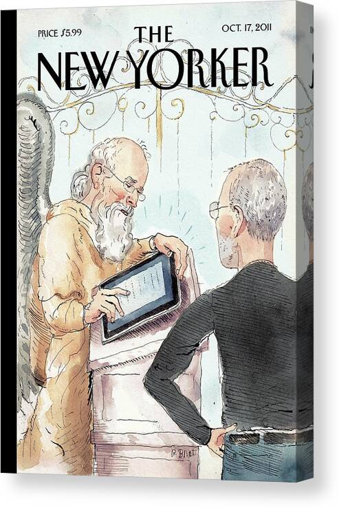 Steve Jobs Canvas Print featuring the painting The Book of Life by Barry Blitt