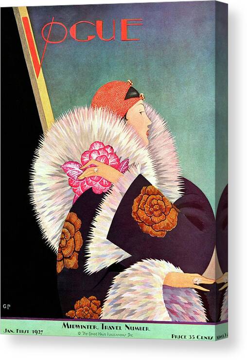Illustration Canvas Print featuring the photograph A Vintage Vogue Magazine Cover Of A Woman by George Wolfe Plank
