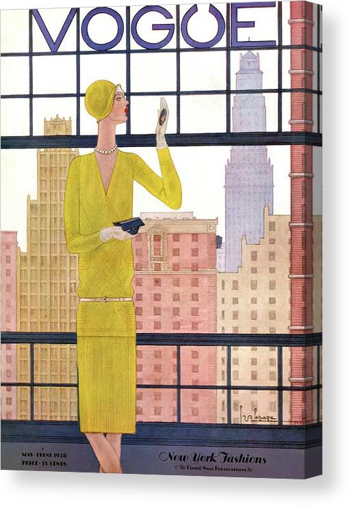 Cityscape Canvas Print featuring the photograph A Vintage Vogue Magazine Cover Of A Woman by Georges Lepape