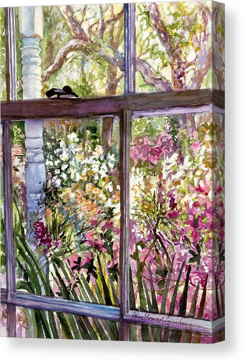 Window Canvas Print featuring the painting A Big World Out There by Alice Grimsley