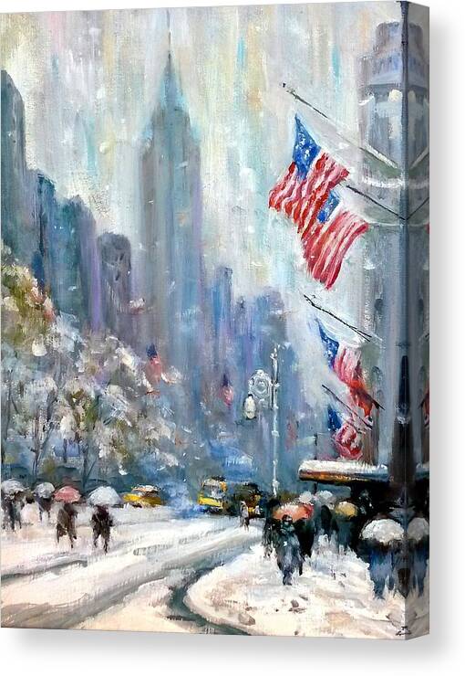 Cityscape Nyc Canvas Print featuring the painting A Cold Winter Day Nyc by Philip Corley