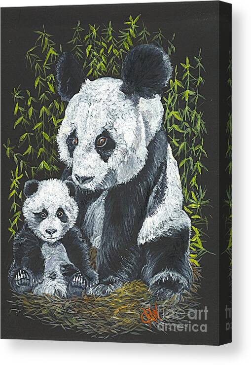 Panda Canvas Print featuring the painting A Mothers Devotion by Carol Wisniewski