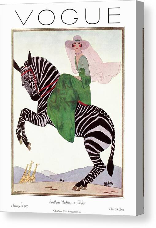 Illustration Canvas Print featuring the photograph A Vintage Vogue Magazine Cover Of A Woman by Andre E. Marty