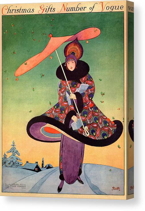 Illustration Canvas Print featuring the photograph A Vogue Cover Of A Woman Holding An Umbrella by George Wolfe Plank