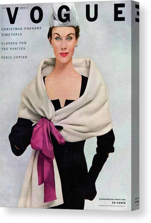 Fashion Canvas Print featuring the photograph A Vogue Cover Of A Woman Wearing Balenciaga by Frances Mclaughlin-Gill