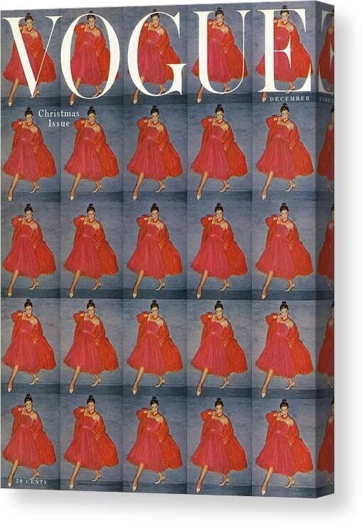 Fashion Canvas Print featuring the photograph A Vogue Cover Of A Woman Wearing Red by Clifford Coffin