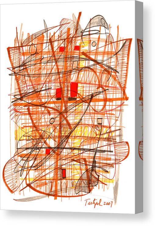 Abstract Canvas Print featuring the drawing Abstract Pen Drawing Sixty-One by Lynne Taetzsch