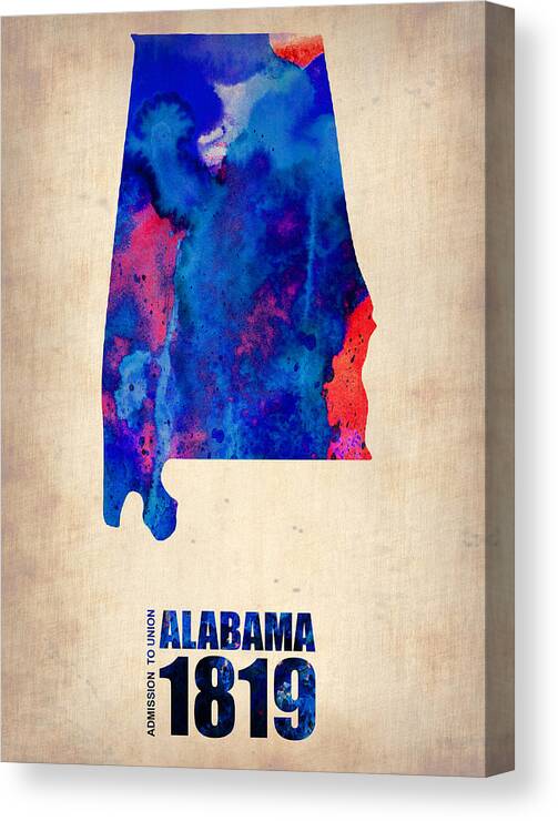 Alabama Canvas Print featuring the digital art Alabama Watercolor Map by Naxart Studio