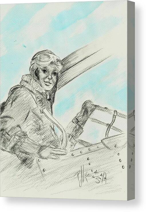 Amelia Earhart Canvas Print featuring the drawing Amelia's Ghost by PJ Lewis