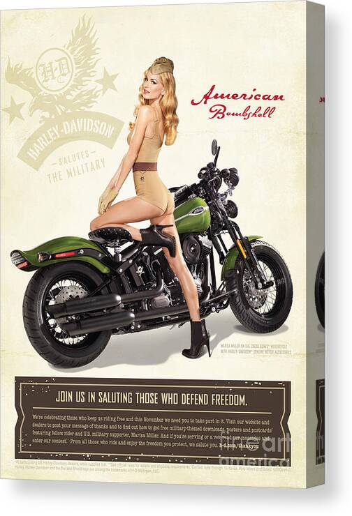 Vintage Canvas Print featuring the photograph American Harley Pin Up by Action