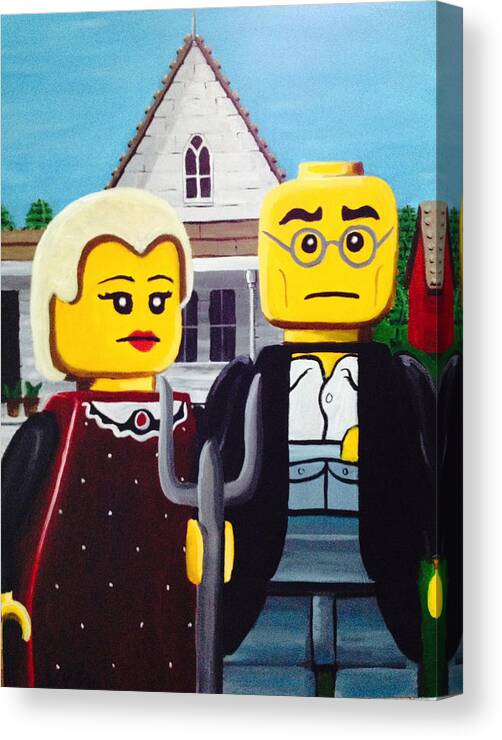 Grant Wood Canvas Print featuring the painting American LEGOthic by Patrick Webb